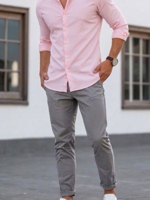 CAMISA ENTALLADA HOMBRE COLOR ROSA