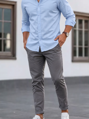 CAMISA ENTALLADA HOMBRE COLOR CELESTE