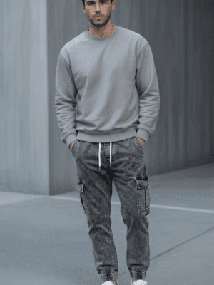 JOGGER CARGO JEANS COLOR GRIS OSCURO