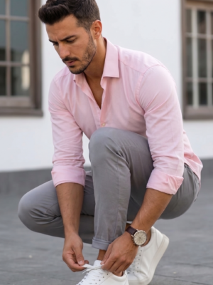 CAMISA ENTALLADA HOMBRE COLOR ROSA
