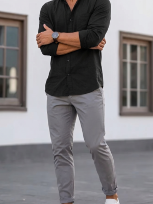 CAMISA DE HOMBRE ENTALLADA COLOR NEGRA