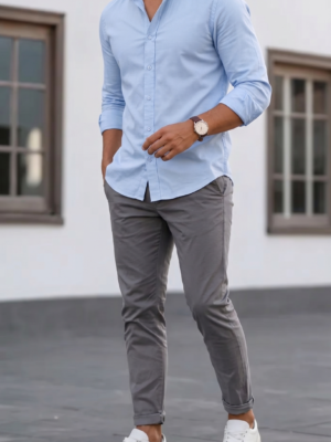 CAMISA ENTALLADA HOMBRE COLOR CELESTE