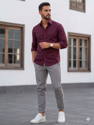 CAMISA DE HOMBRE ENTALLADA COLOR VINO
