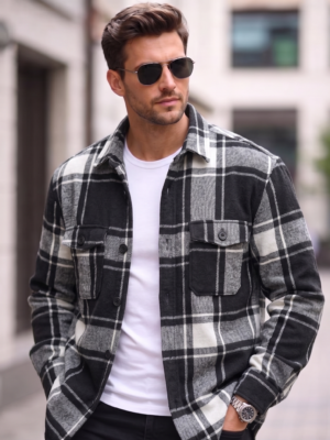 Camisaco de Paño Cuadros Negros