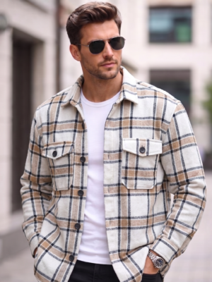 Camisaco de Paño Cuadros Beige