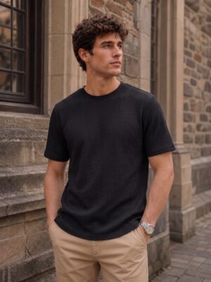 REMERA WAFFLE COLOR NEGRO